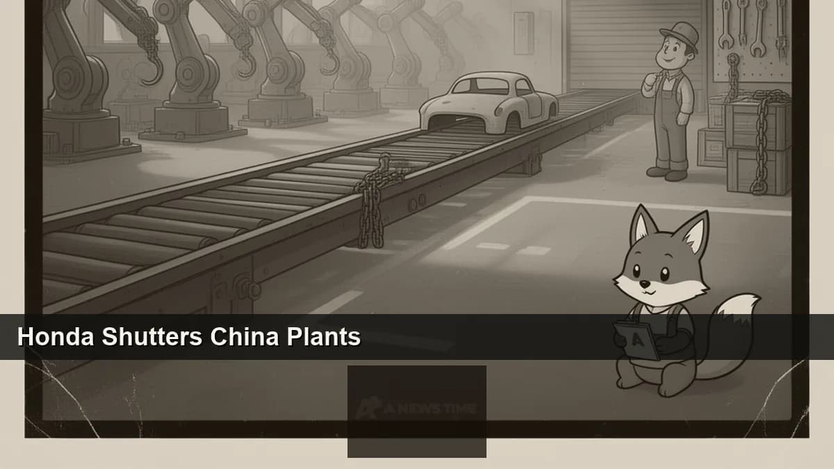 Honda Motor factory in China with production line halt and Guangzhou Automobile Group Dongfeng joint venture signage