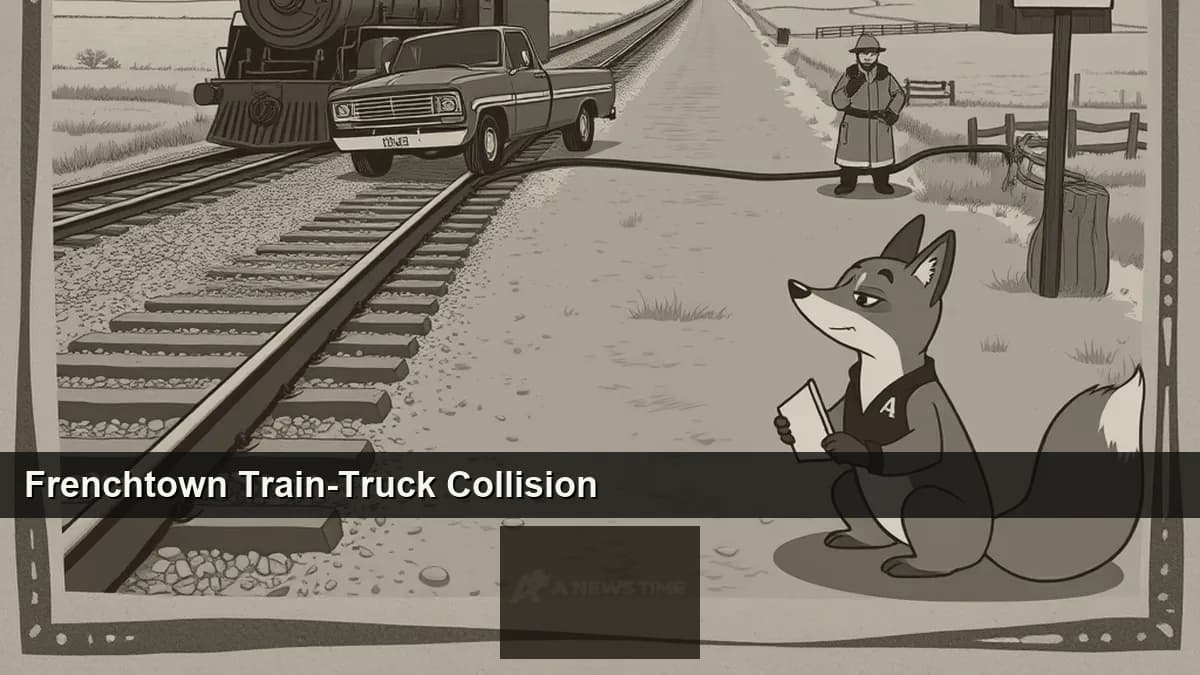 Rail crossing warning sign at a rural Montana crossing with a BNSF freight train passing as emergency responders survey the scene of the Beckwith Street incident