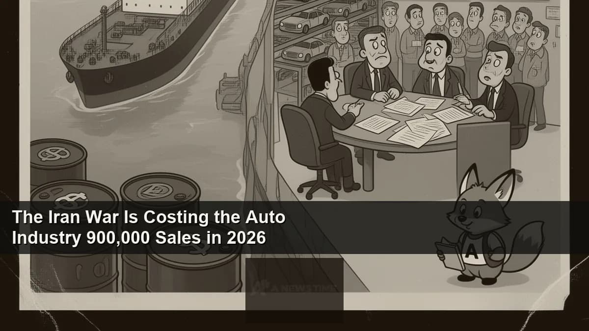 Oil tanker in strait waterway with automotive assembly line reflecting supply chain disruption