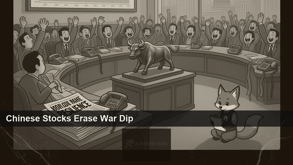 Chinese stock market trading floor display showing CSI 300 index recovery from Iran war losses in April 2026