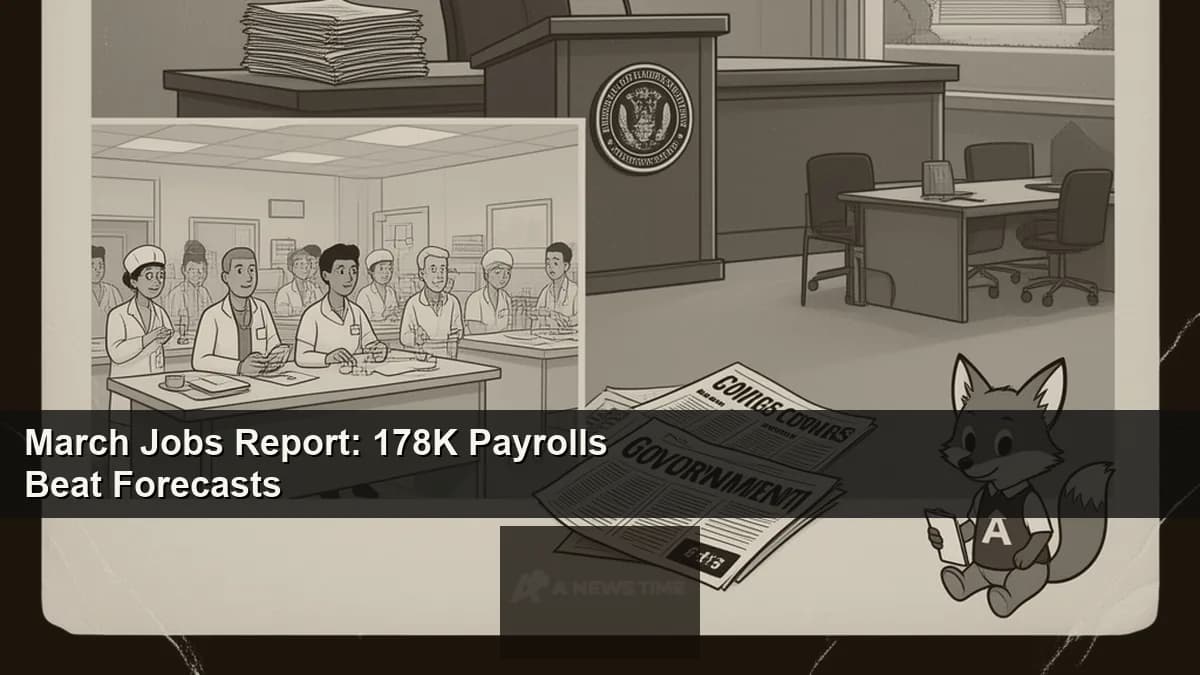 Bureau of Labor Statistics jobs report data display showing March 2026 employment figures