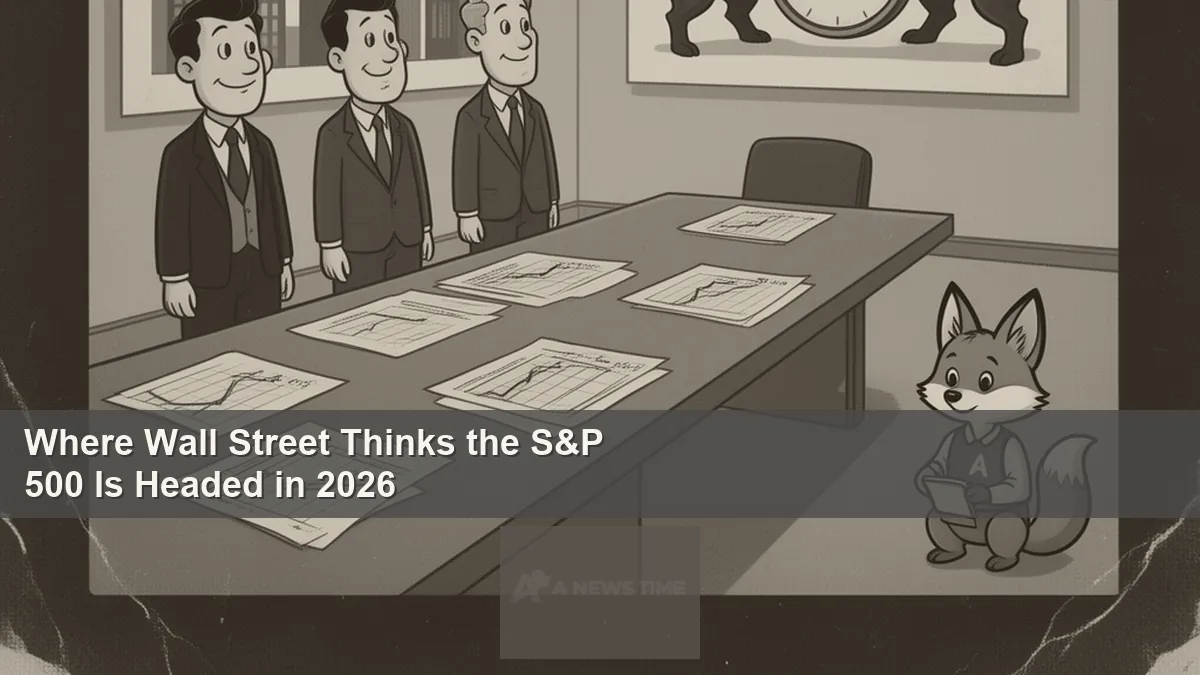 S&P 500 index chart with Wall Street bank year-end price target forecast comparison graphic