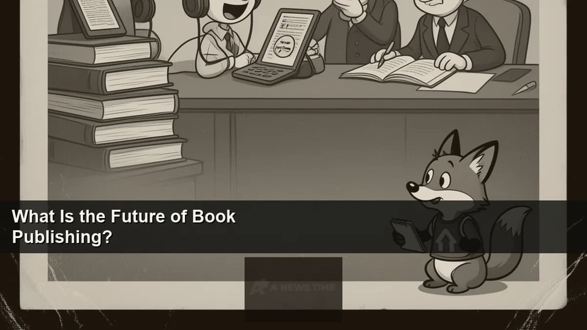 Stack of printed books next to digital e-reader and headphones showing publishing formats