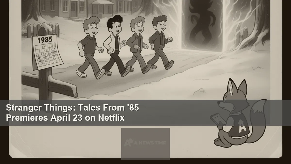 Animated Stranger Things characters in winter Hawkins setting for the Tales From 85 Netflix series