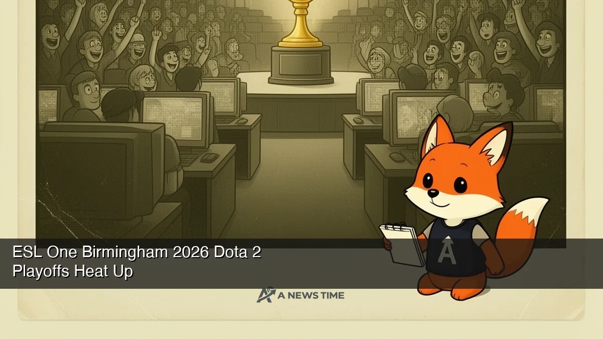 ESL One Birmingham 2026 arena stage with Dota 2 players competing under bright lights