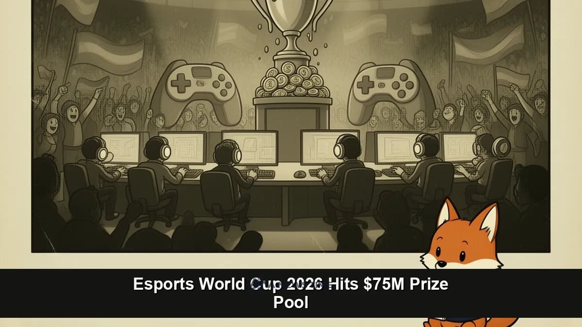 Esports World Cup 2026 arena stage in Riyadh Saudi Arabia with trophy and competitive gaming teams on screen