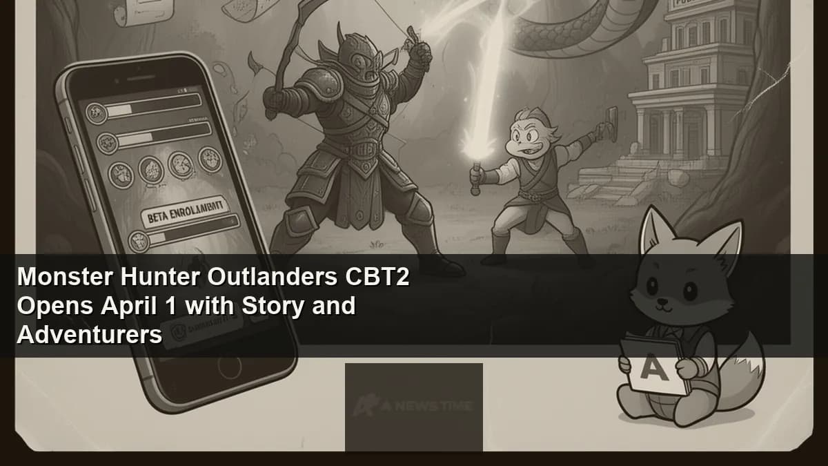 Monster Hunter Outlanders mobile game showing hunter battling Rathalos in forest environment