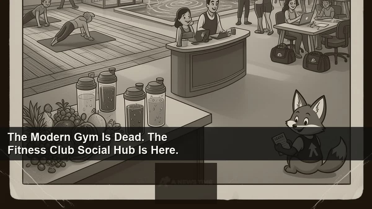 Modern boutique fitness club interior with coworking lounge, recovery zone, and training floor