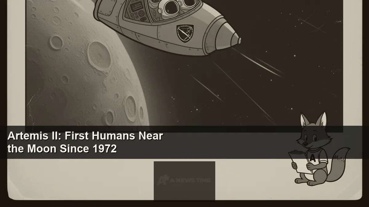 Orion spacecraft passing Moon surface during Artemis II crewed lunar flyby mission April 2026