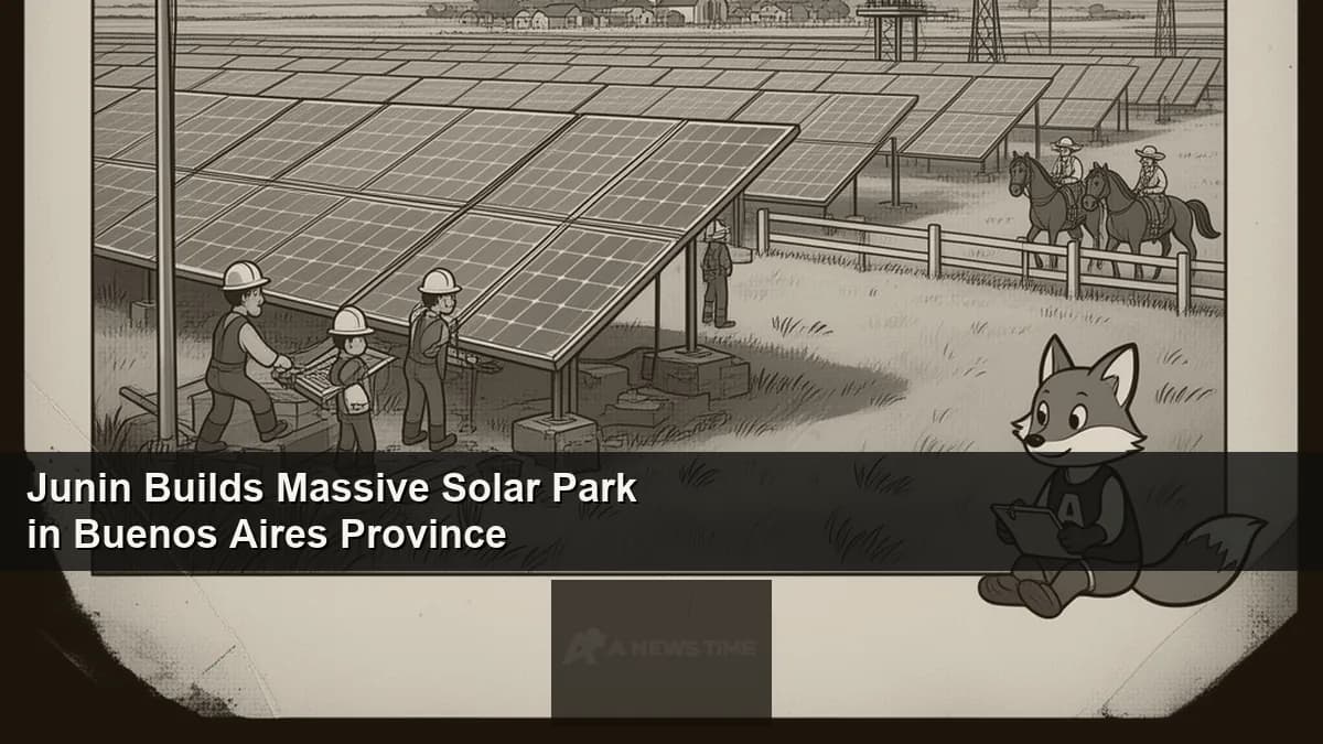 Aerial view of large solar panel installation in Buenos Aires province Argentina agricultural landscape