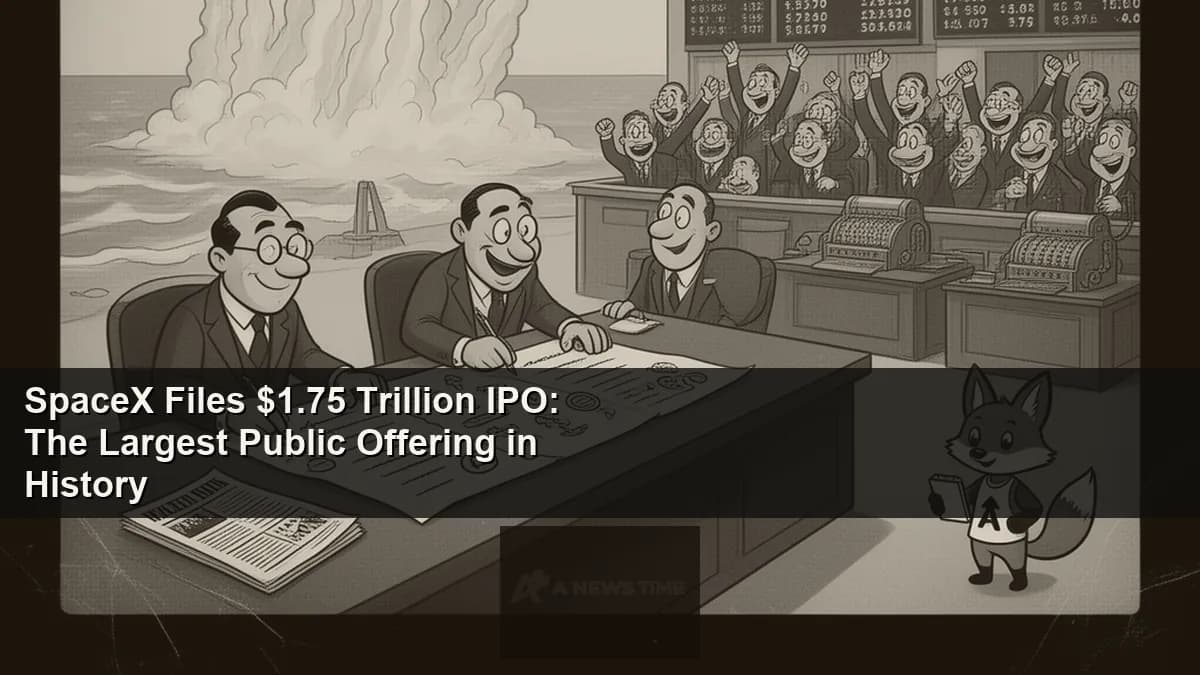 SpaceX Falcon 9 rocket launching against blue sky with financial stock market data overlay