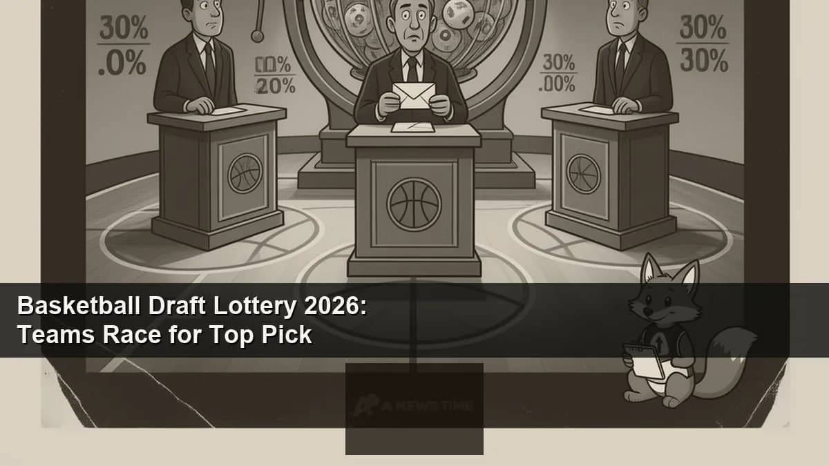 NBA draft lottery ping pong balls in drum machine with team representatives seated at table