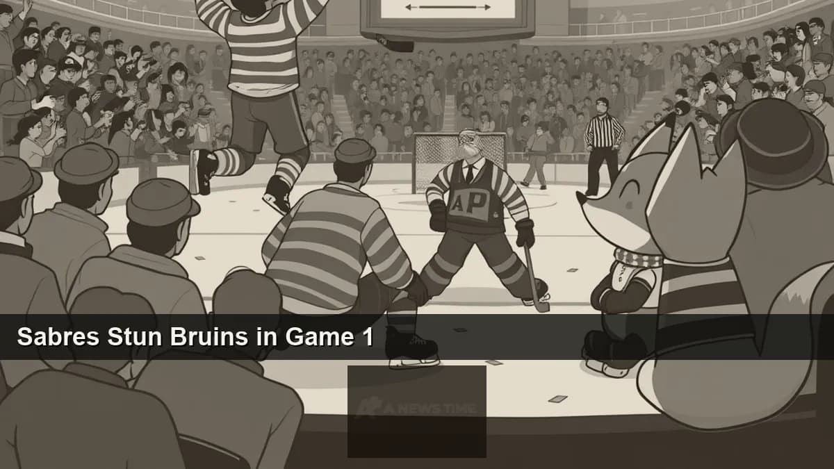 Buffalo Sabres center Tage Thompson celebrating after scoring against the Boston Bruins during the third-period comeback in Game 1 at KeyBank Center