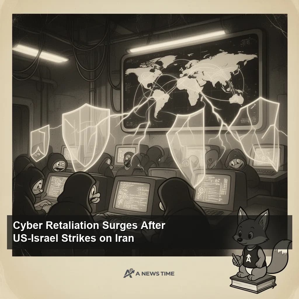 Cyber threat landscape visualization showing hacktivist activity surge after Iran strikes