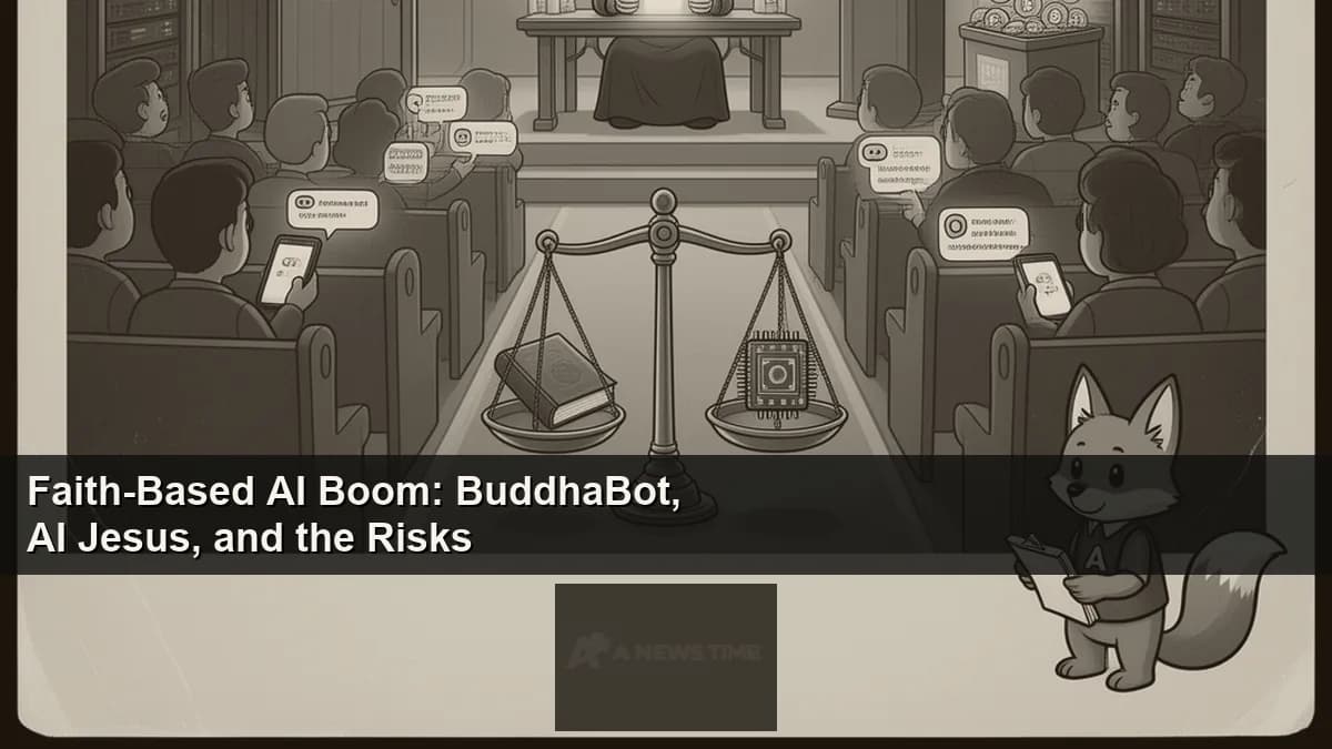 AI avatar on vertical screen with glowing light representing faith-based artificial intelligence chatbot interface