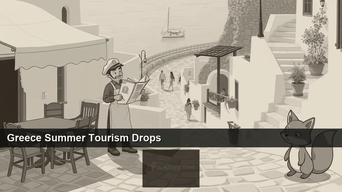 Empty Santorini caldera view and grounded Greek summer ferries representing the sharp drop in European bookings to Greece for summer 2026 season